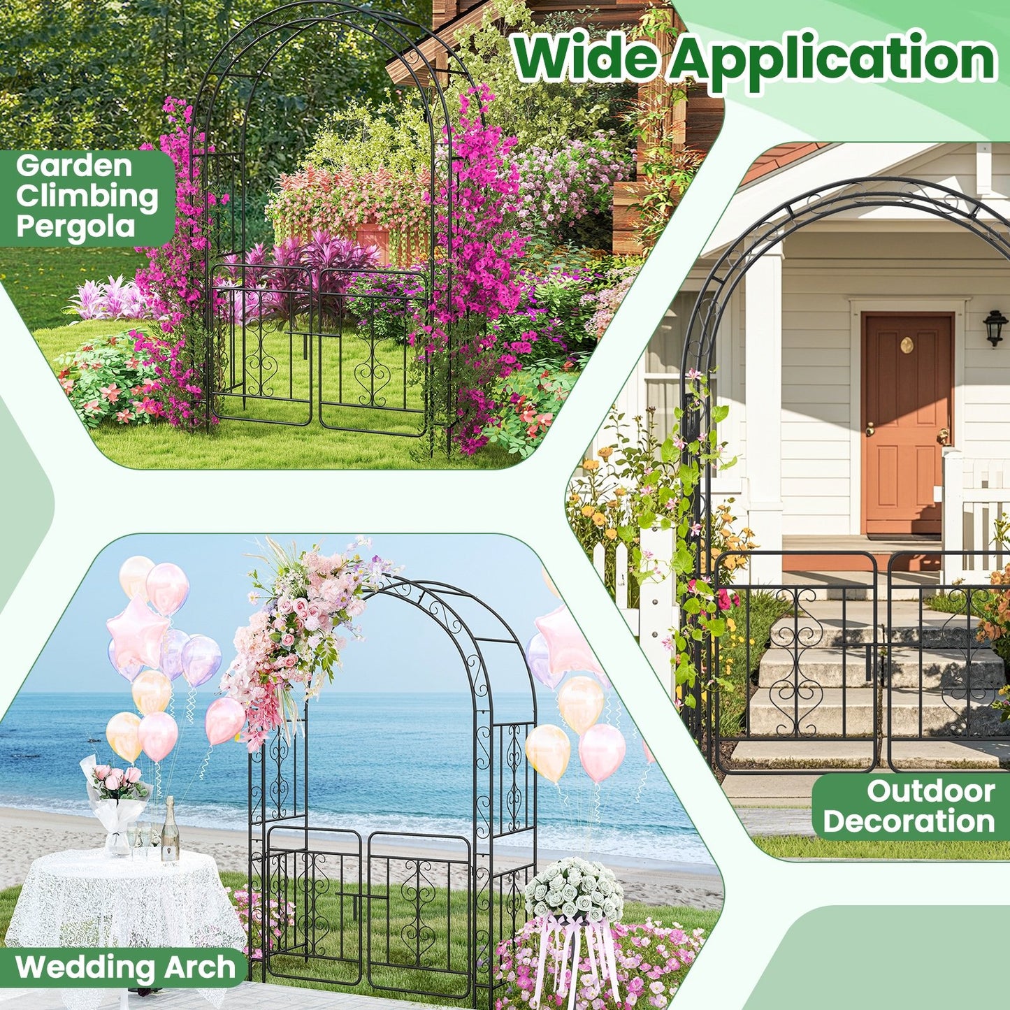 Garden Arbor with Gate with Multiple Side Crossbars and 4 Sharp Ground Stakes, Black Outdoor Decor at Gallery Canada