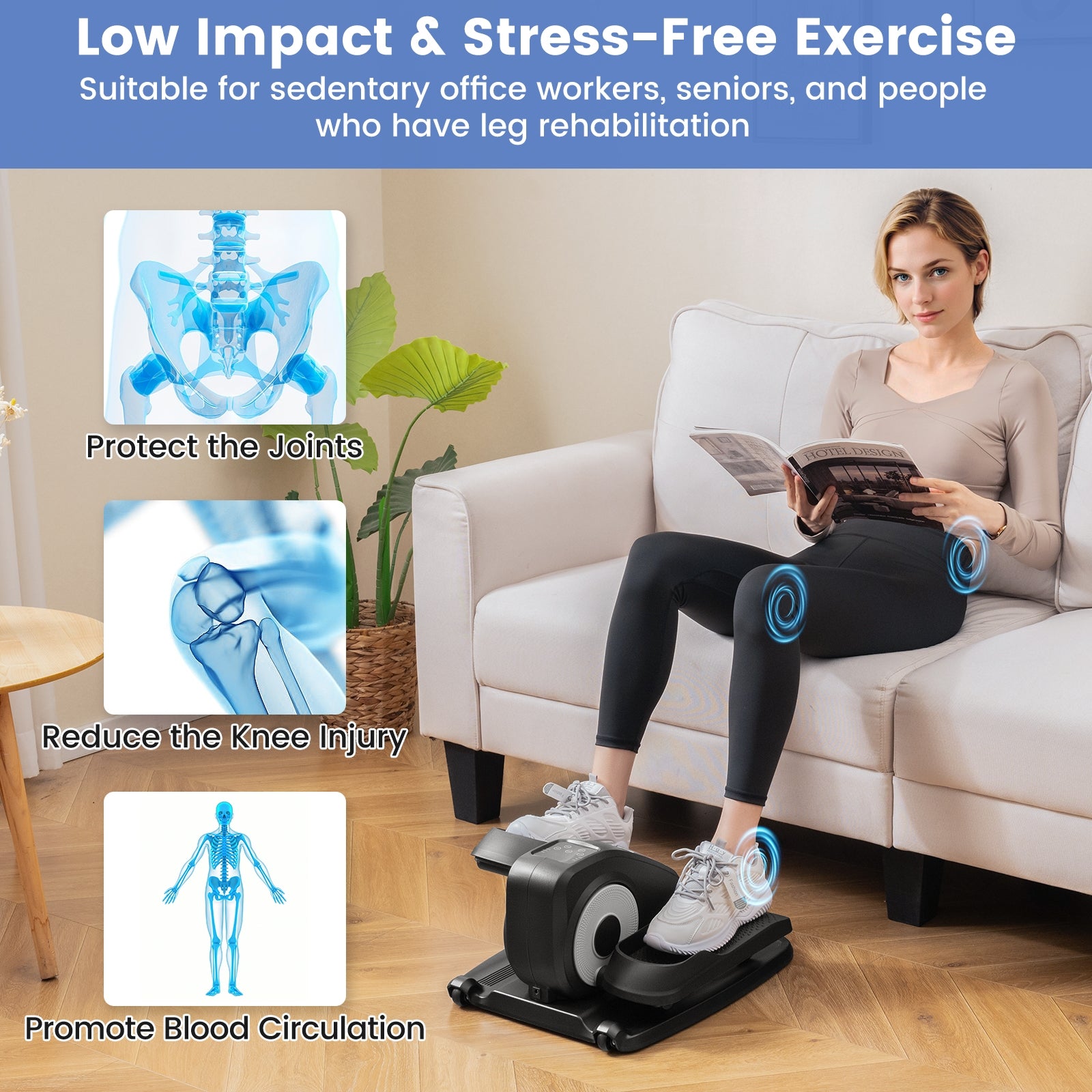 Under Desk Elliptical Machine with Display Monitor for Home Office, Black Elliptical Trainers at Gallery Canada