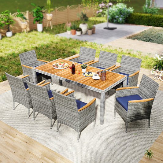 9 Pieces Patio PE Wicker Dining Set for Deck Garden and Yard, Navy Patio Dining Sets Navy at Gallery Canada