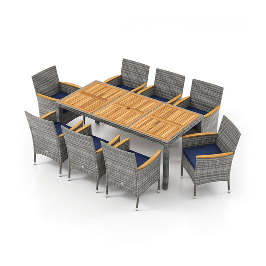 9 Pieces Patio PE Wicker Dining Set for Deck Garden and Yard, Navy Patio Dining Sets Navy at Gallery Canada