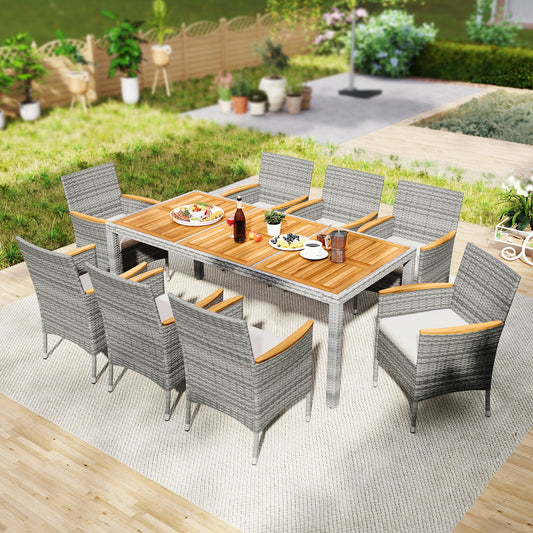 9 Pieces Patio PE Wicker Dining Set for Deck Garden and Yard, White Patio Dining Sets White at Gallery Canada