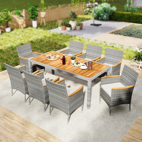 9 Pieces Patio PE Wicker Dining Set for Deck  Garden and Yard, White