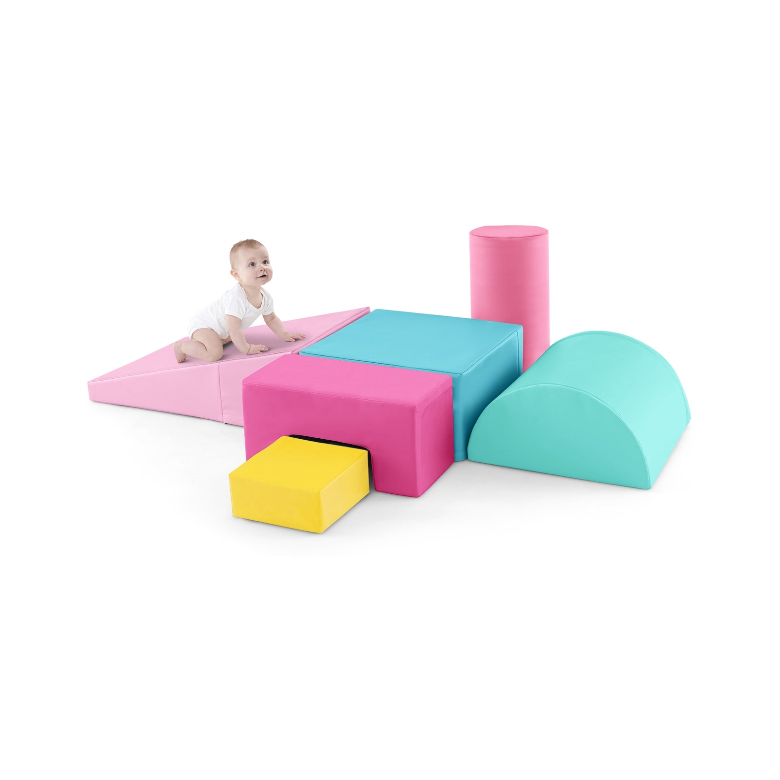 6 Pieces Foam Climbing Blocks Indoor Climb and Crawl Activity Playset with Rectangles, Pink Climbers & Slides at Gallery Canada