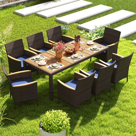 9 Piece Outdoor Dining Set with Acacia Wood Table Top, Navy Patio Dining Sets Navy at Gallery Canada