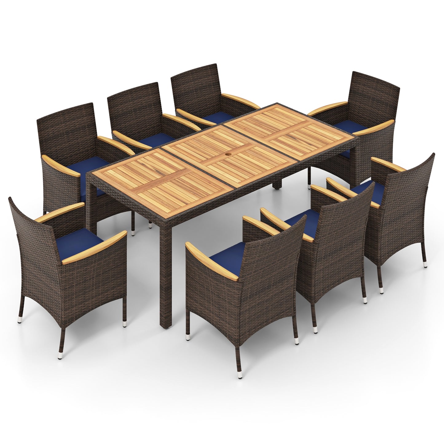 9 Piece Outdoor Dining Set with Acacia Wood Table Top, Navy Patio Dining Sets Navy at Gallery Canada