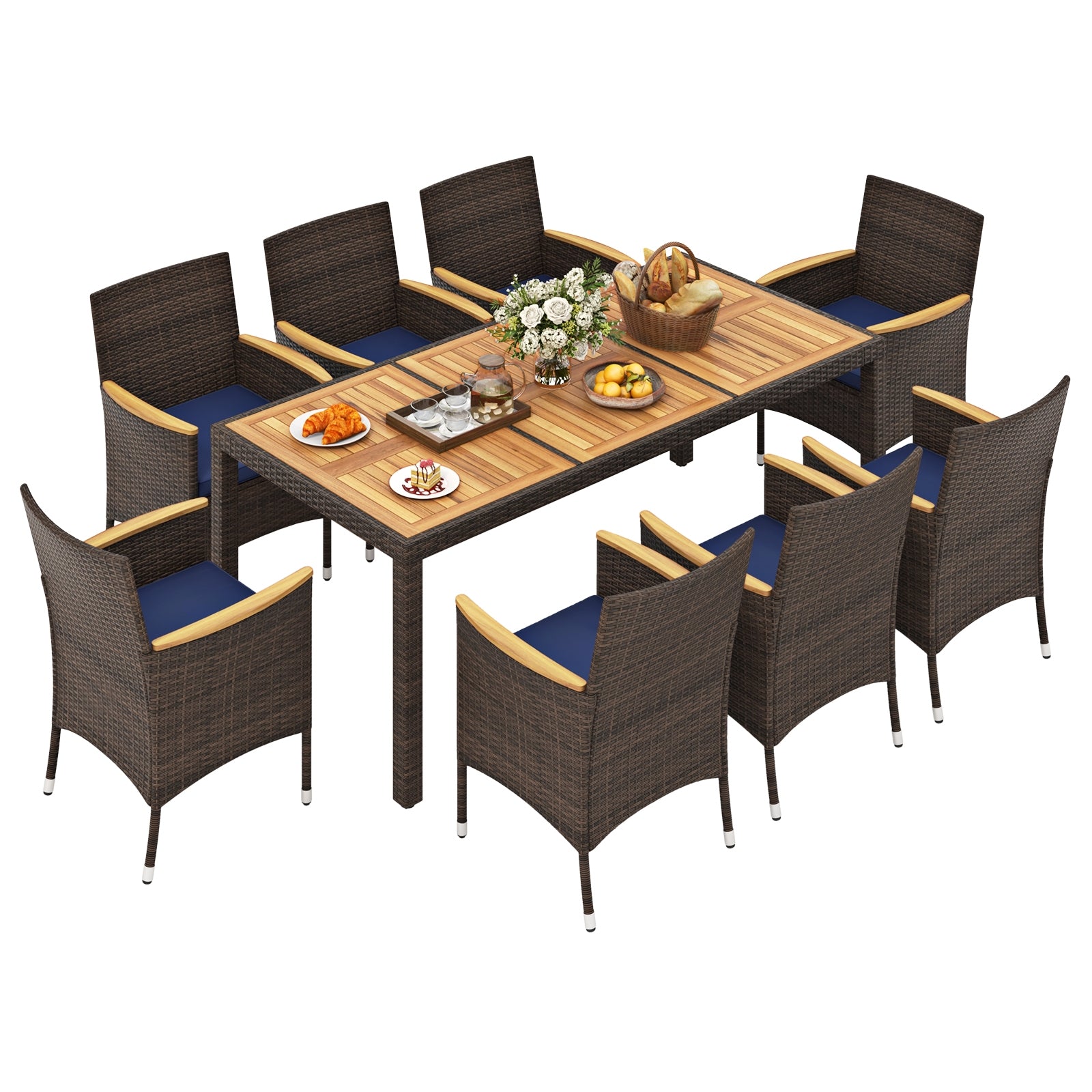 9 Piece Outdoor Dining Set with Acacia Wood Table Top, Navy Patio Dining Sets at Gallery Canada