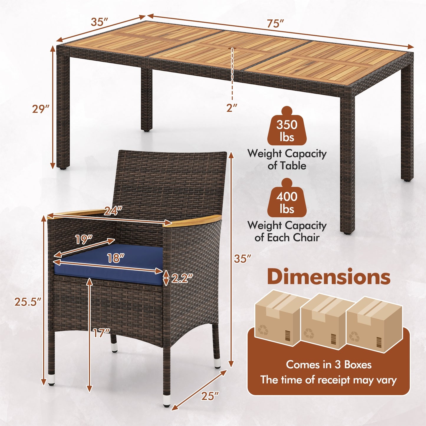 9 Piece Outdoor Dining Set with Acacia Wood Table Top, Navy Patio Dining Sets at Gallery Canada