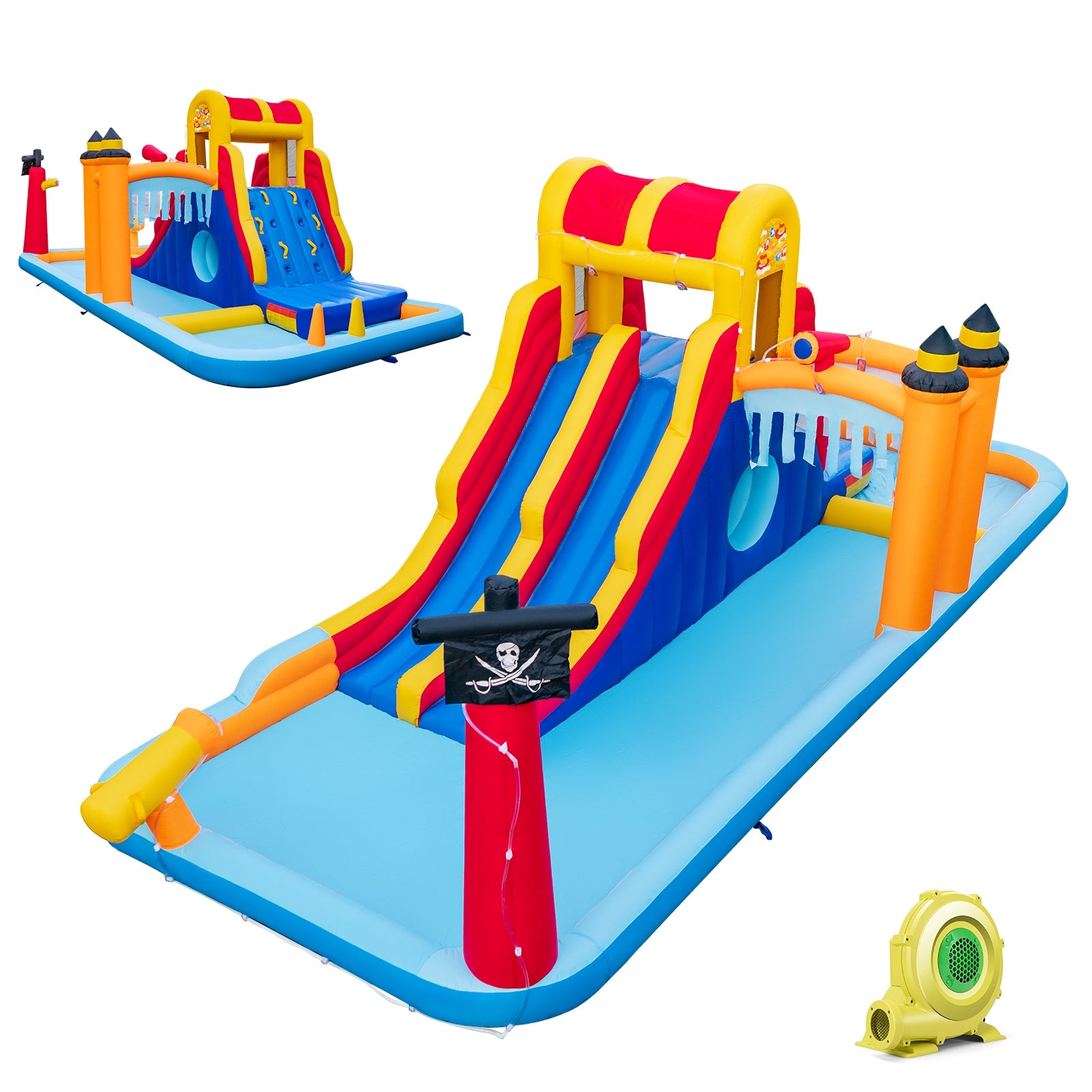 6-In-1 Inflatable Water Slide with Dual Slides Climbing Wall and Cave Crawling Game with 950W Blower, Multicolor Bounce House at Gallery Canada