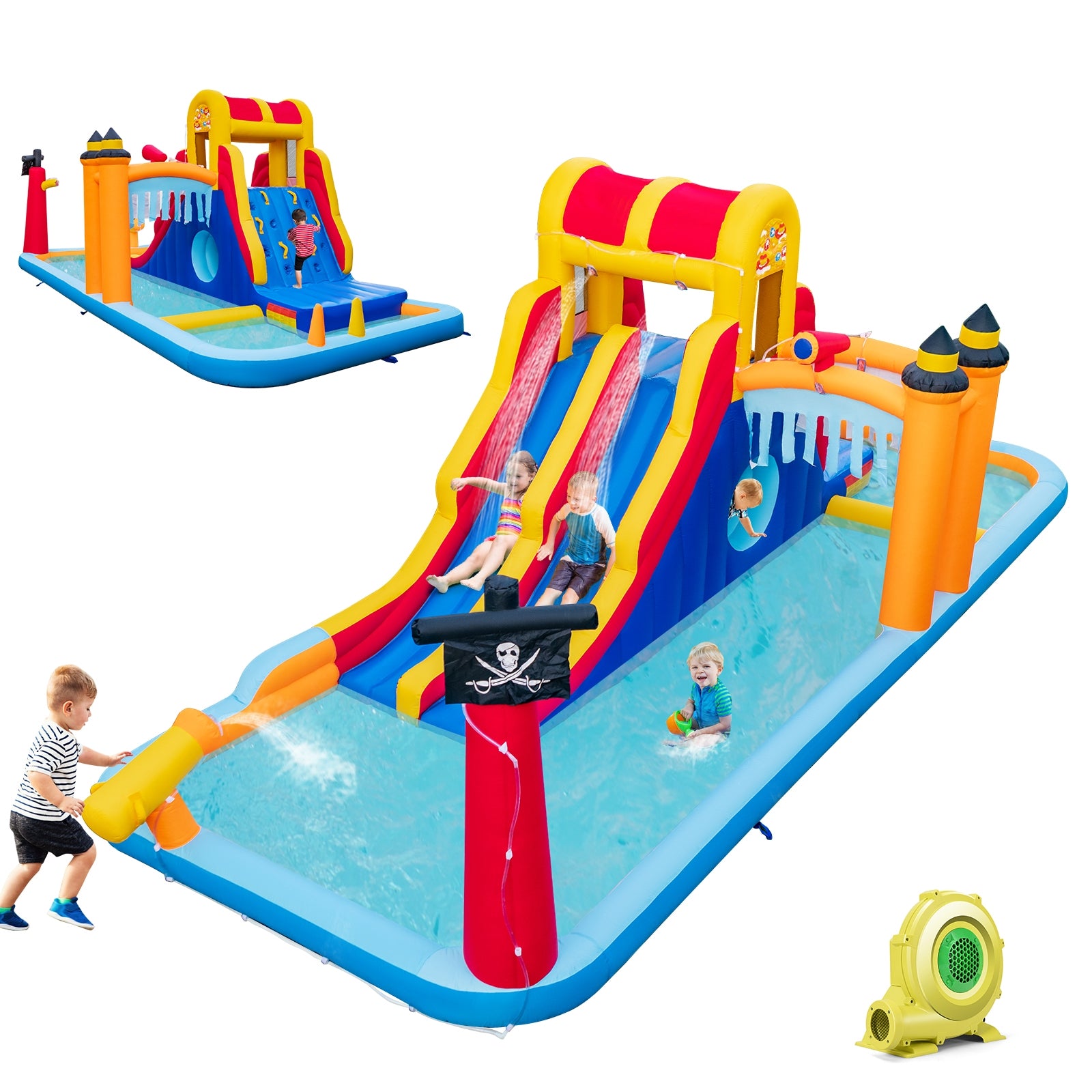 6-In-1 Inflatable Water Slide with Dual Slides Climbing Wall and Cave Crawling Game with 950W Blower, Multicolor Bounce House at Gallery Canada