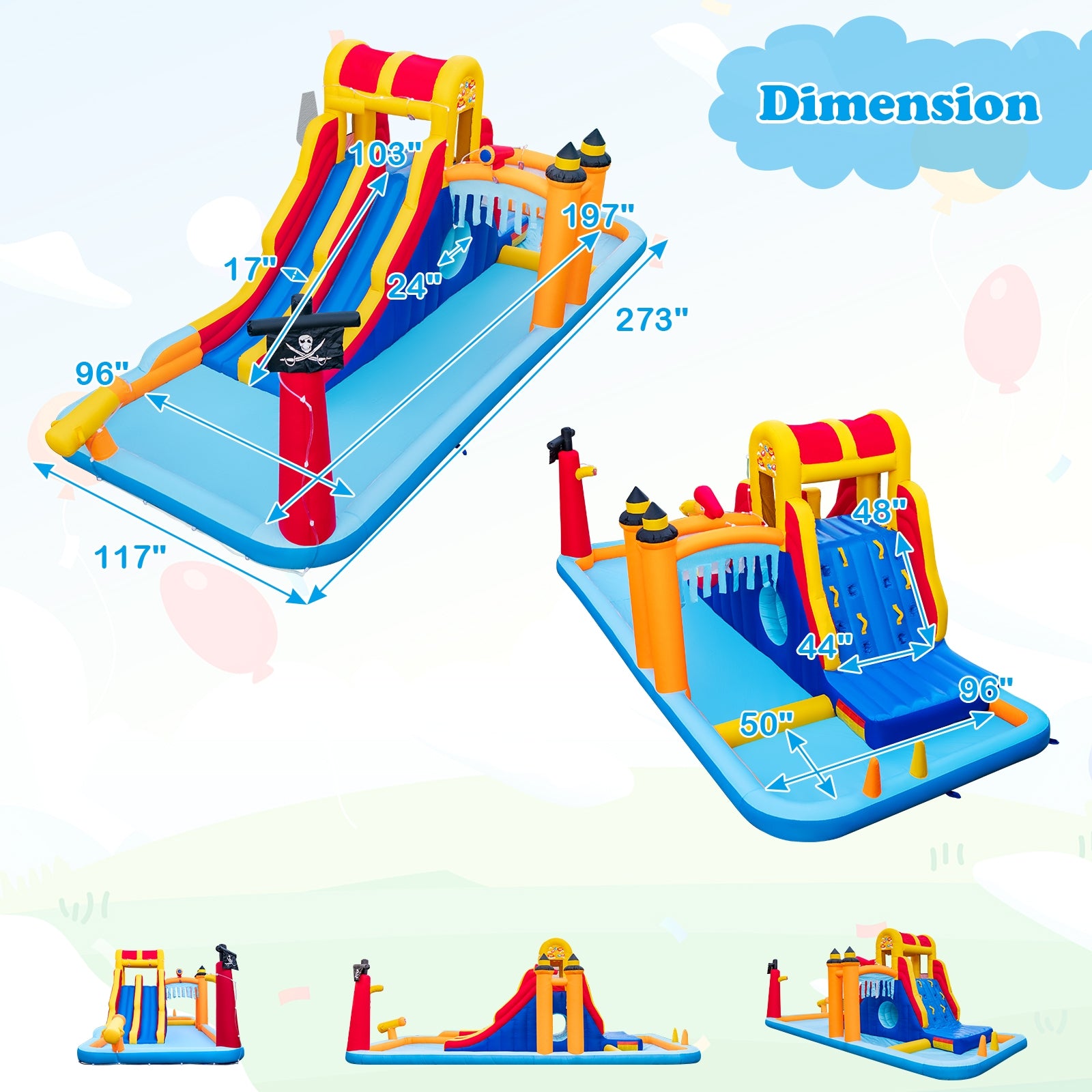 6-In-1 Inflatable Water Slide with Dual Slides Climbing Wall and Cave Crawling Game with 950W Blower, Multicolor Bounce House at Gallery Canada