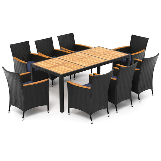 9 Pieces Outdoor Dining Set with Acacia Wood Tabletop for Garden, Navy Patio Dining Sets Navy at Gallery Canada