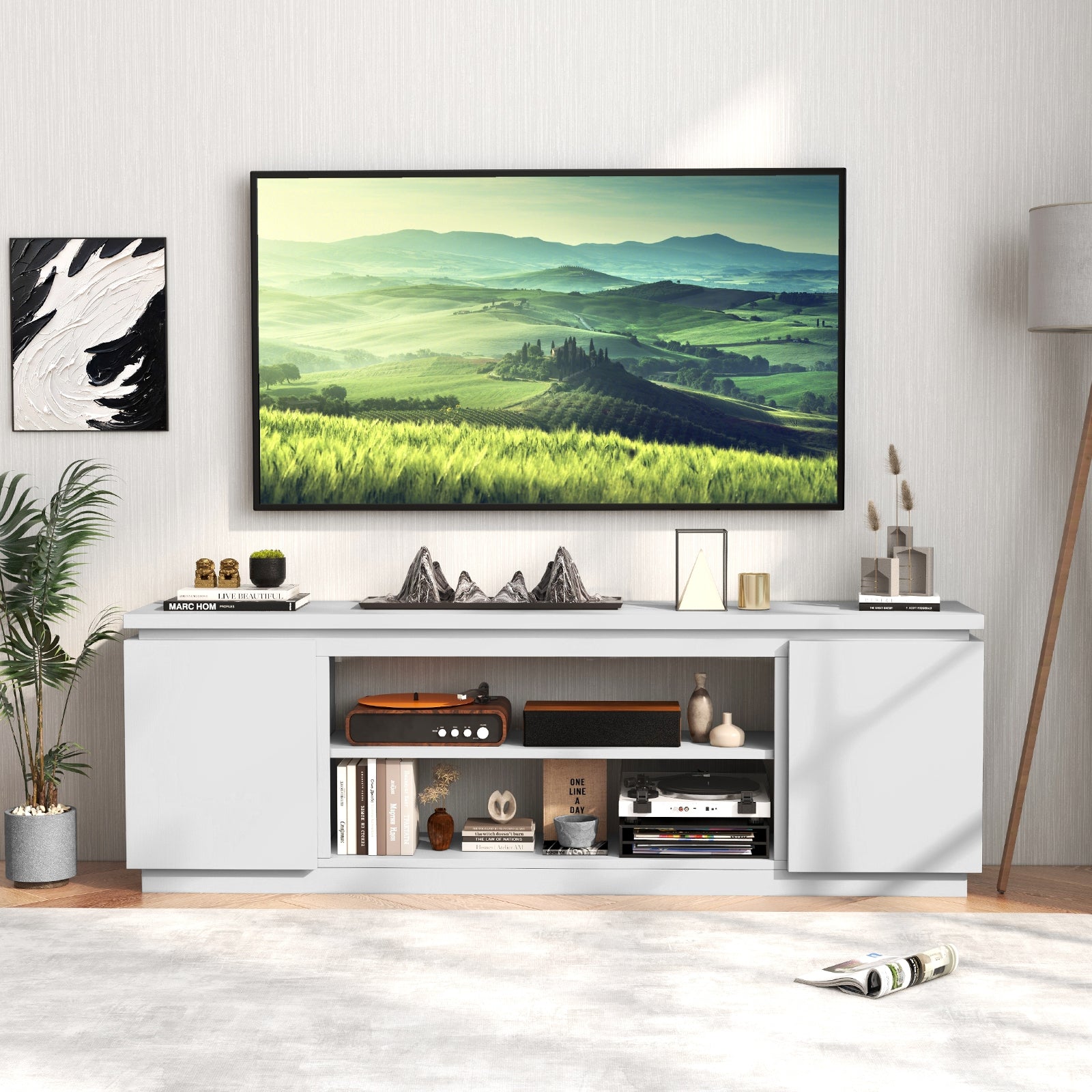 TV Cabinet with 3 Adjustable Shelves and Anti-Tipping Kits for TVs up to 80 Inch, White Entertainment Centers & TV Stands at Gallery Canada