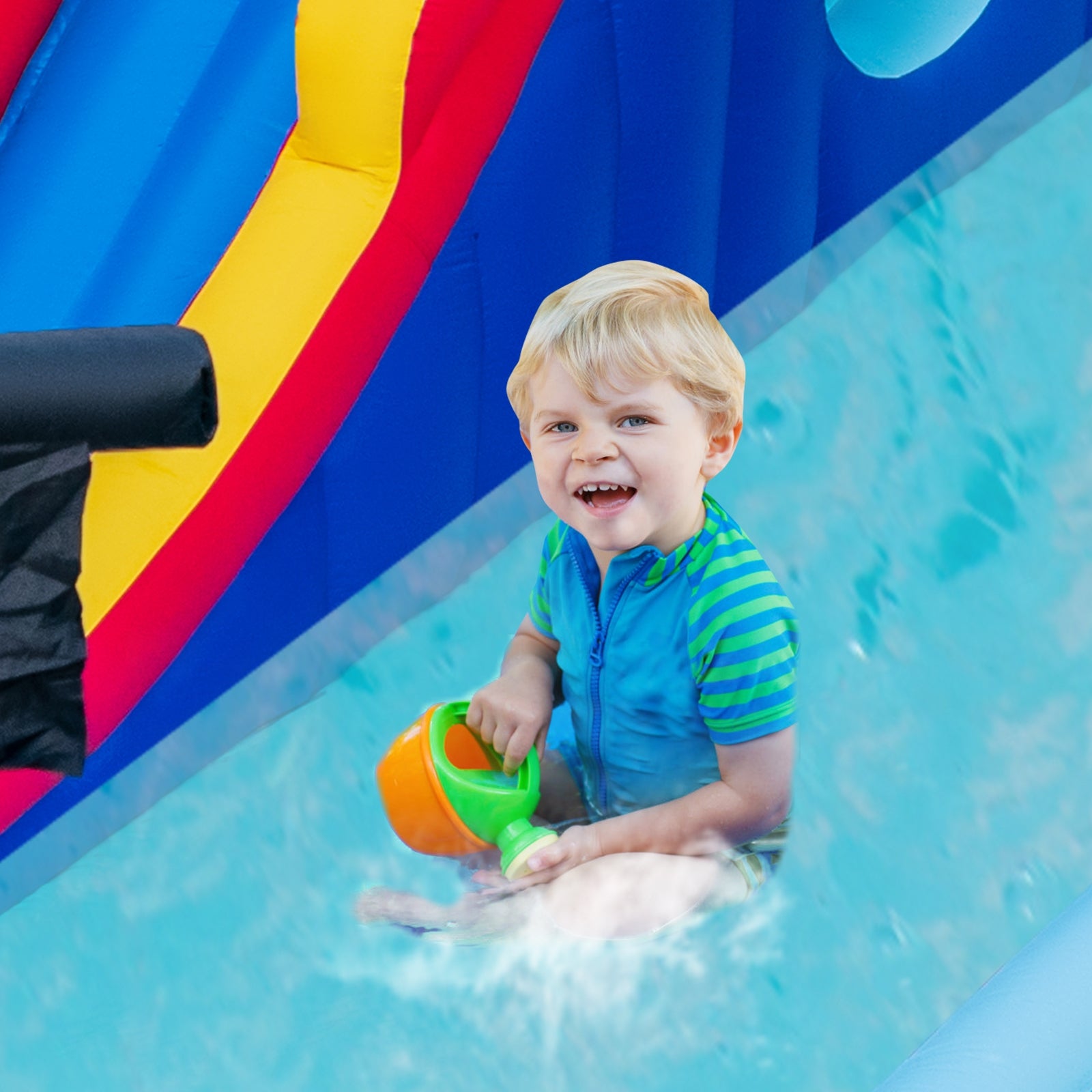 6-In-1 Inflatable Water Slide with Dual Slides Climbing Wall and Cave Crawling Game with 950W Blower, Multicolor Bounce House at Gallery Canada