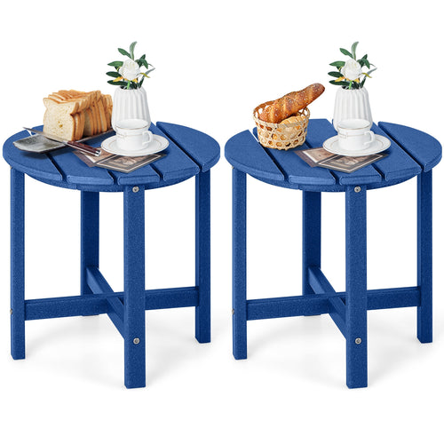 Set of 2 18 Inch Round Weather-Resistant Adirondack Side Tables, Navy