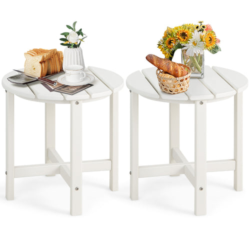 Set of 2 18 Inch Round Weather-Resistant Adirondack Side Tables, White