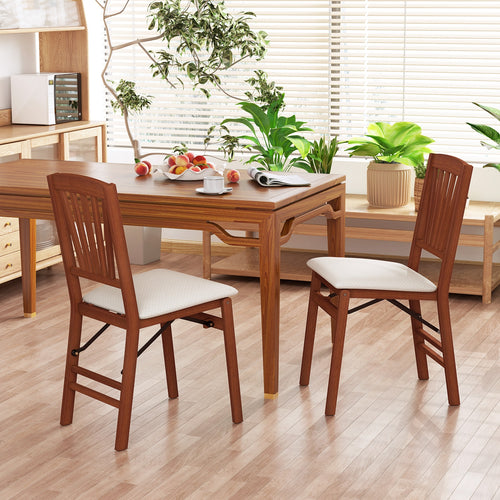 Folding Dining Chairs Set of 2 with Padded Seat and Rubber Wood Frame-B, Walnut