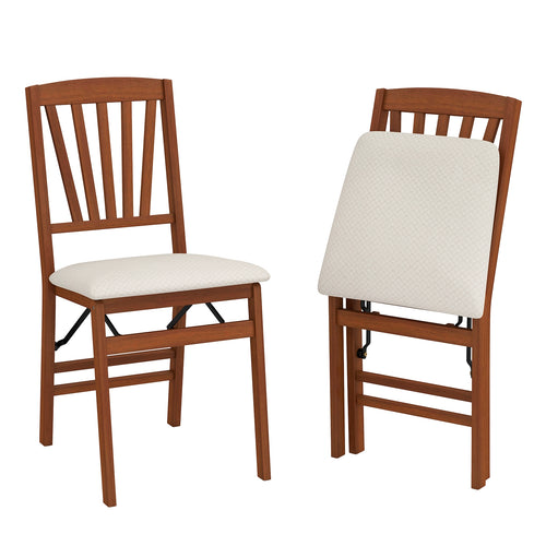 Folding Dining Chairs Set of 2 with Padded Seat and Rubber Wood Frame-B, Walnut