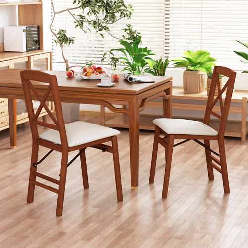 Folding Dining Chairs Set of 2 with Padded Seat and Rubber Wood Frame-A, Walnut
