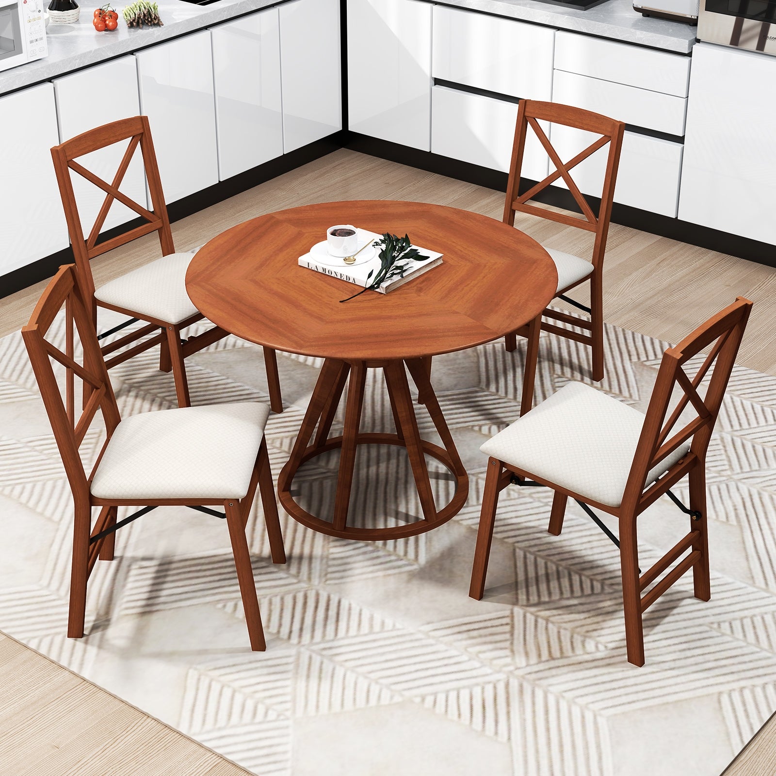 Folding Dining Chairs Set of 2 with Padded Seat and Rubber Wood Frame-A, Walnut Dining Chairs at Gallery Canada