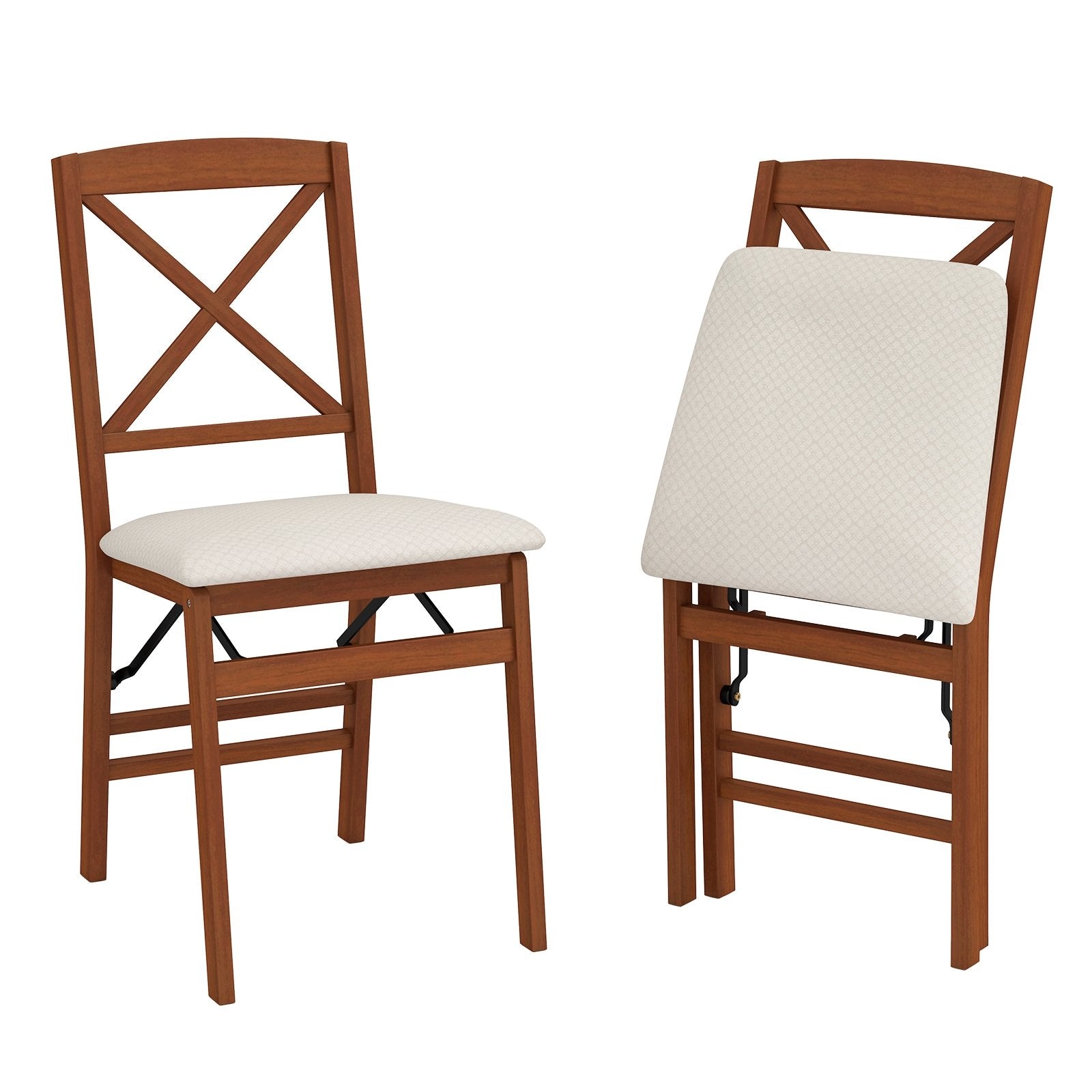 Folding Dining Chairs Set of 2 with Padded Seat and Rubber Wood Frame-A, Walnut Dining Chairs Walnut - Set of 2 at Gallery Canada