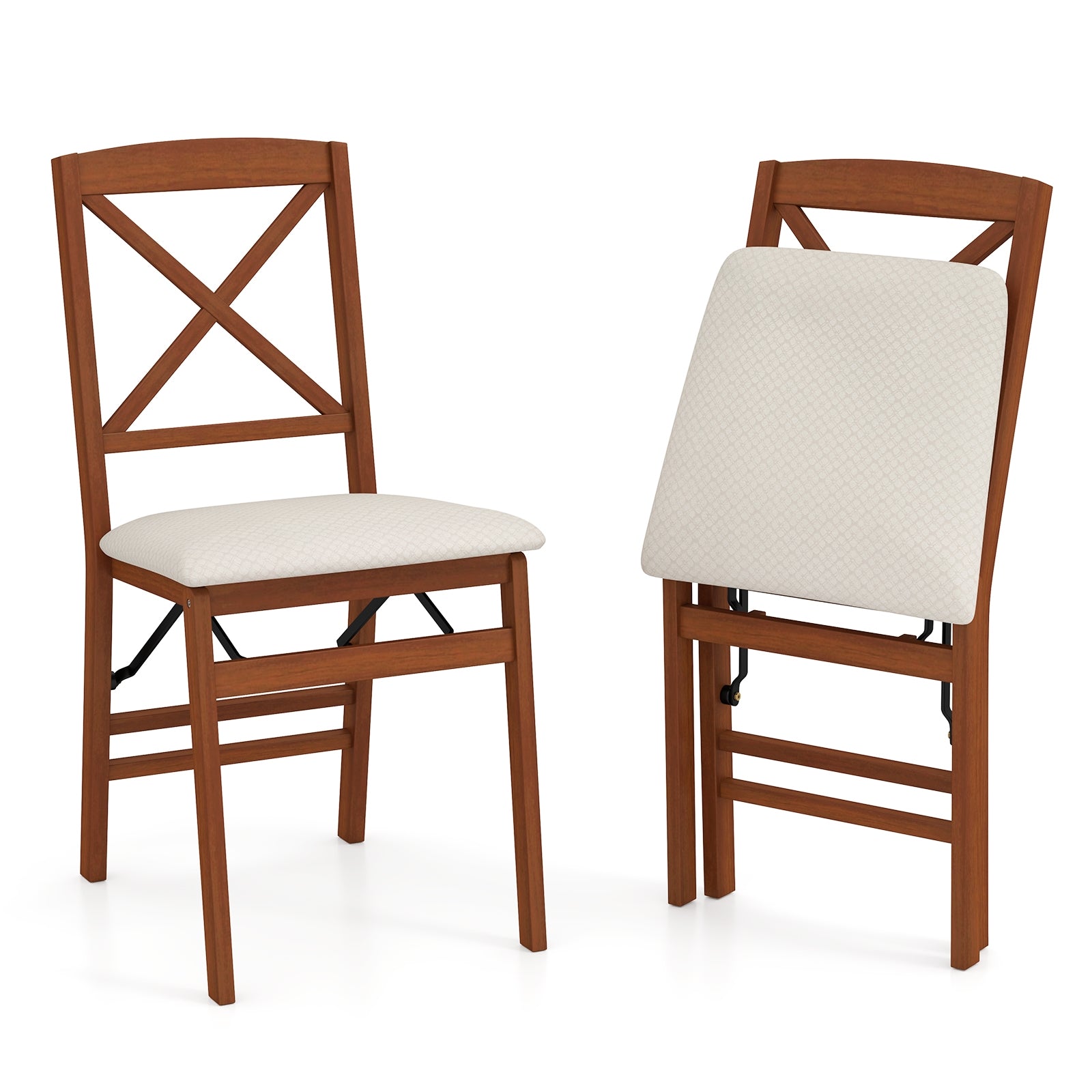 Folding Dining Chairs Set of 2 with Padded Seat and Rubber Wood Frame-A, Walnut Dining Chairs at Gallery Canada