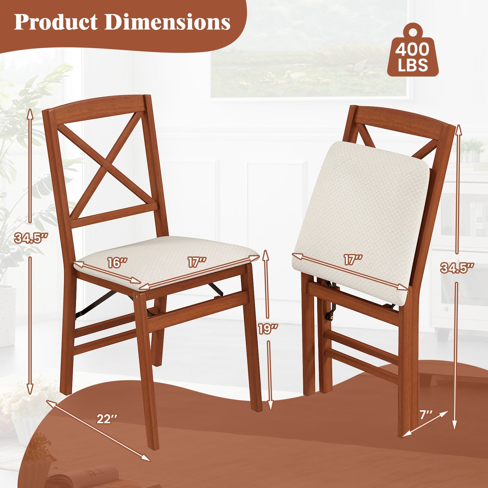 Folding Dining Chairs Set of 2 with Padded Seat and Rubber Wood Frame-A, Walnut Dining Chairs at Gallery Canada