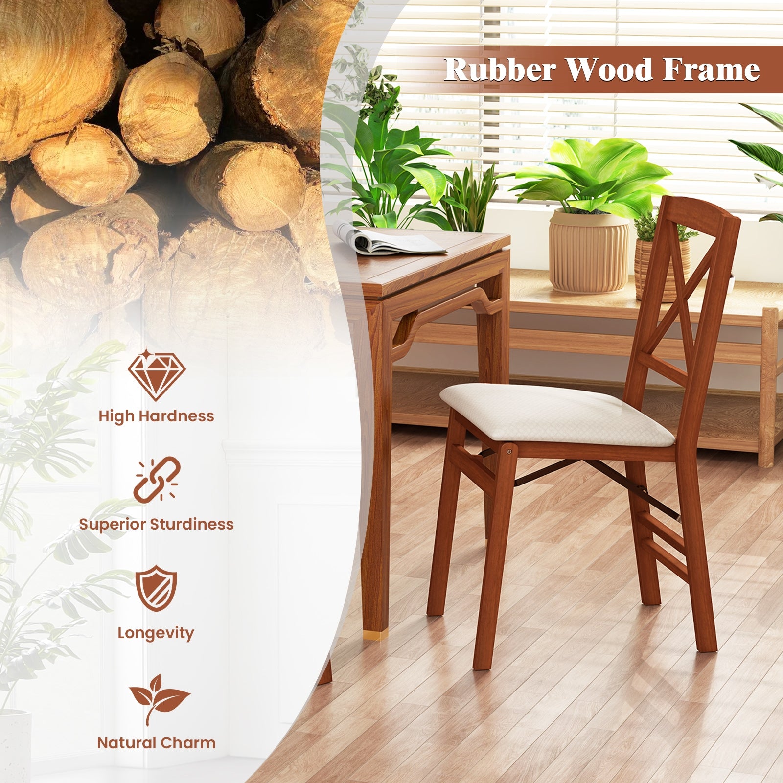 Folding Dining Chairs Set of 2 with Padded Seat and Rubber Wood Frame-A, Walnut Dining Chairs at Gallery Canada