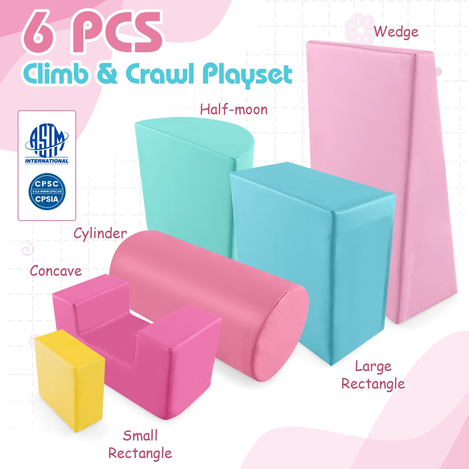 6 Pieces Foam Climbing Blocks Indoor Climb and Crawl Activity Playset with Rectangles, Pink Climbers & Slides   at Gallery Canada