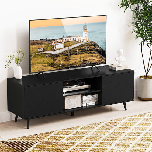 TV Stand with Power Outlets and Adjustable Shelf for 60 Inch TVs, Black