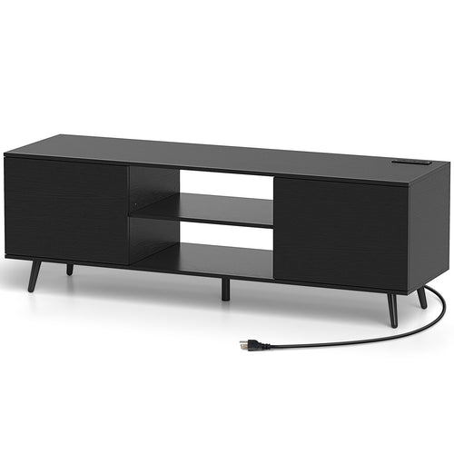 TV Stand with Power Outlets and Adjustable Shelf for 60 Inch TVs, Black