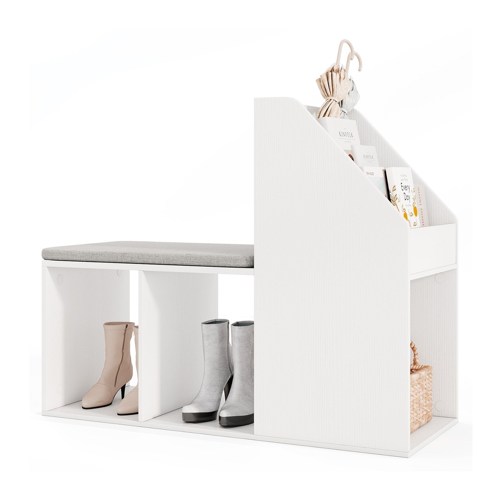 Shoe Storage Bench with Removable Seat Cushion and 6 Storage Compartments, White Shoe Racks & Storage Benches White at Gallery Canada