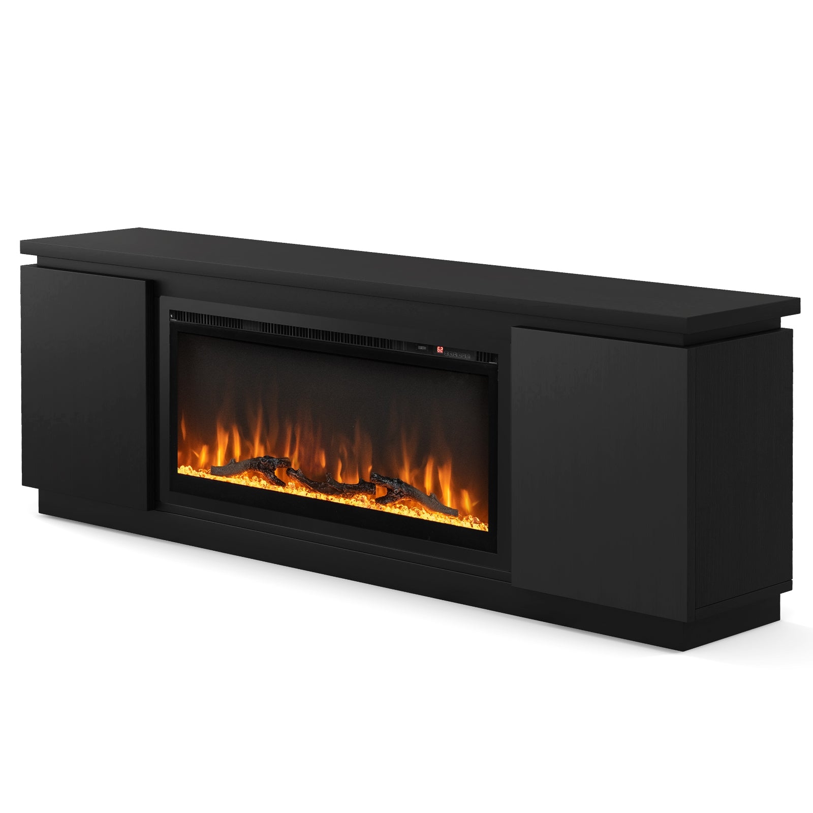 Fireplace TV Stand for TVs up to 80 Inch with 3 Adjustable Shelves, Black Entertainment Centers & TV Stands at Gallery Canada