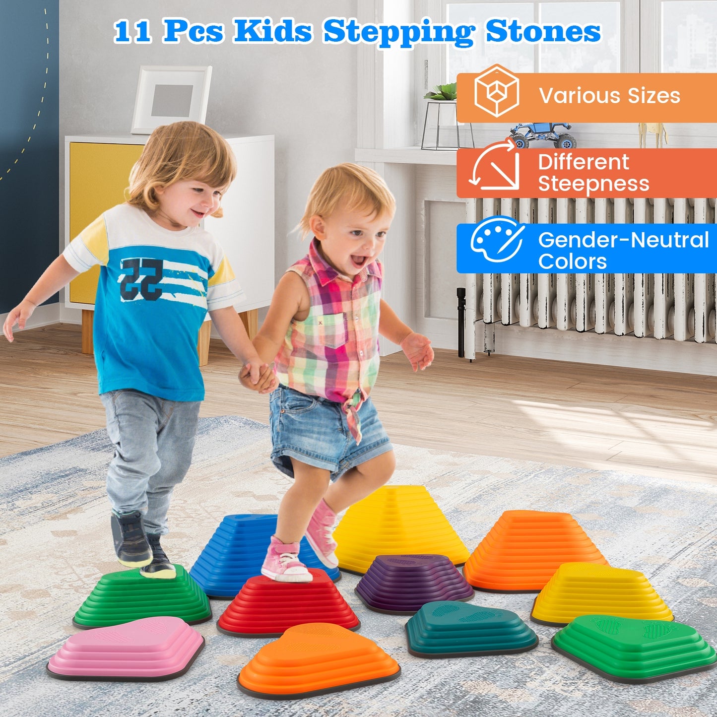 11 Pieces Kids Stepping Stones Stackable Balance Blocks Indoor Outdoor, Multicolor Toy Sports at Gallery Canada