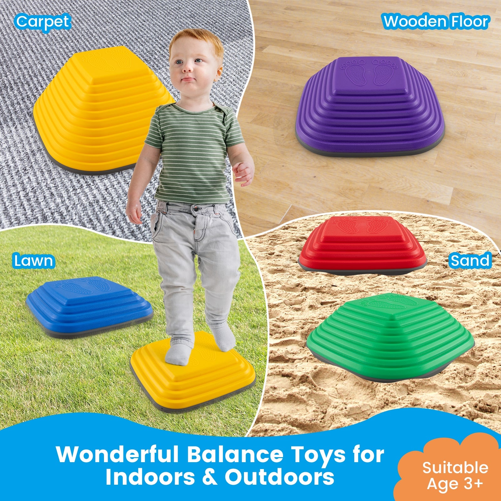 6 Pieces Kids Stepping Stone Square Balance Blocks Indoor Outdoor, Multicolor Toy Sports at Gallery Canada