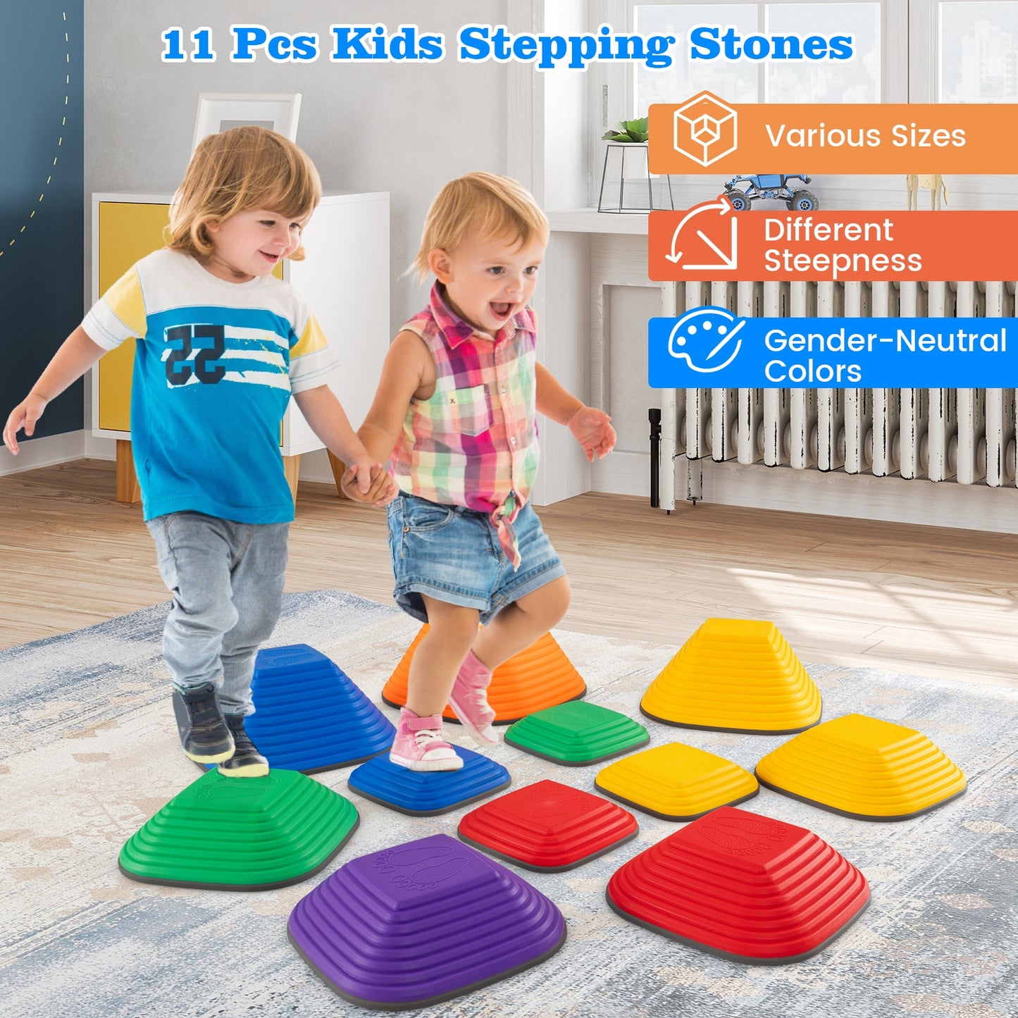 11 Pieces Kids Stepping Stone Square Stackable Indoor Outdoor, Multicolor Toy Sports at Gallery Canada