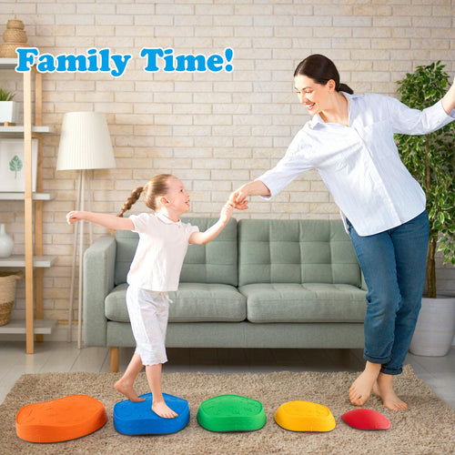 5 Pieces Kids Stepping Stones Stackable Round River Stone Indoor Outdoor, Multicolor