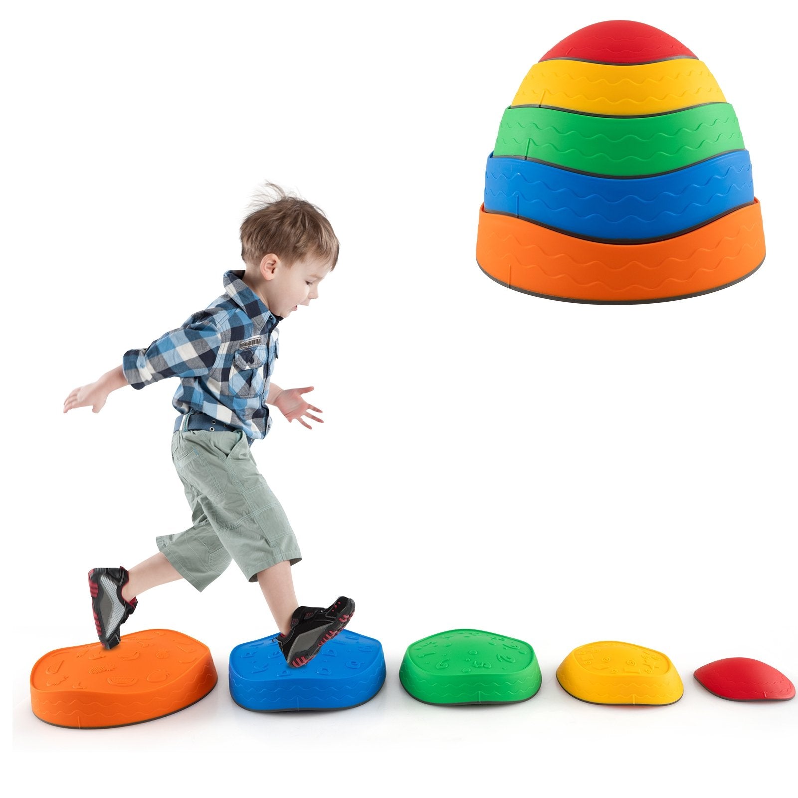 5 Pieces Kids Stepping Stones Stackable Round River Stone Indoor Outdoor, Multicolor Toy Sports Multicolor at Gallery Canada
