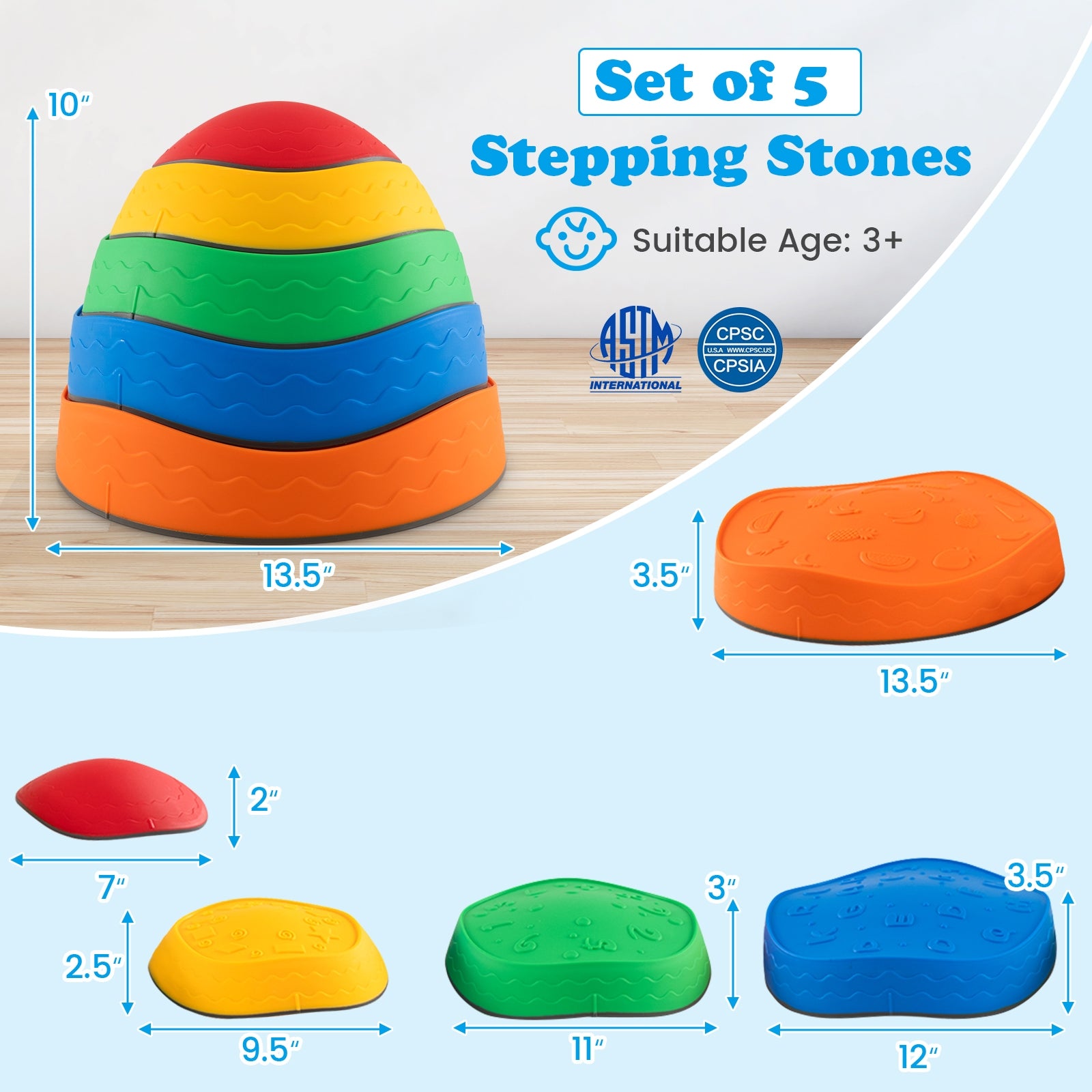5 Pieces Kids Stepping Stones Stackable Round River Stone Indoor Outdoor, Multicolor Toy Sports at Gallery Canada