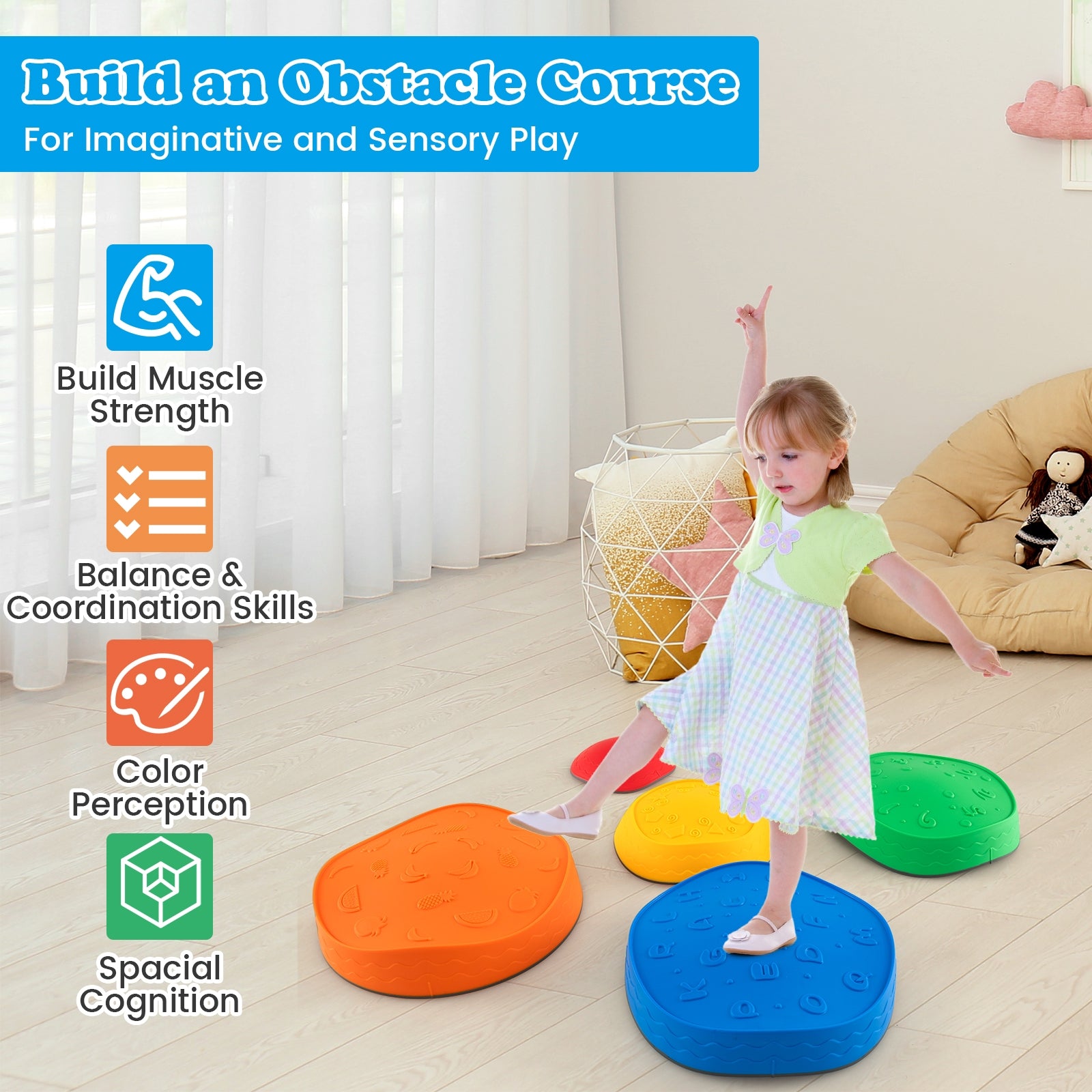 5 Pieces Kids Stepping Stones Stackable Round River Stone Indoor Outdoor, Multicolor Toy Sports at Gallery Canada