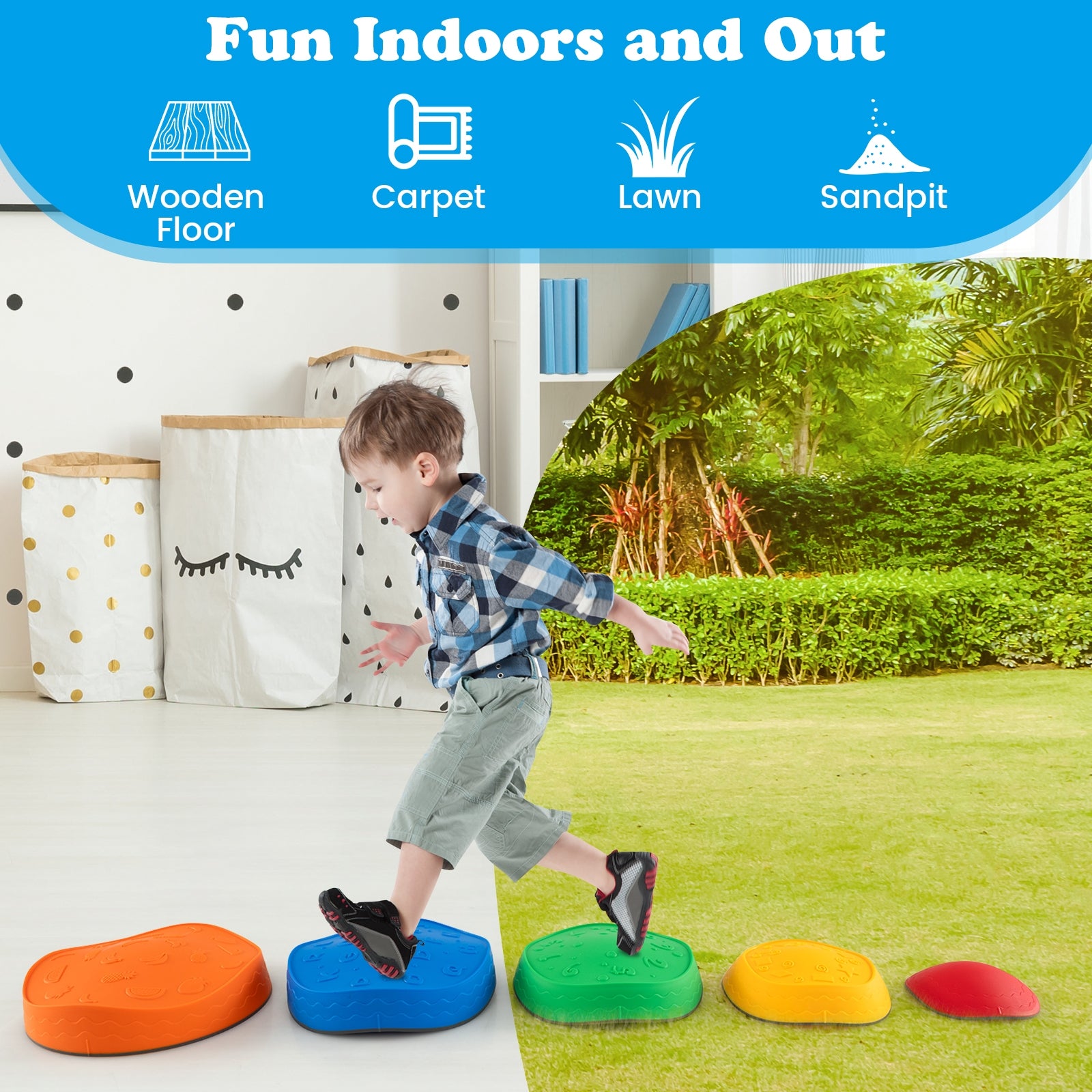 5 Pieces Kids Stepping Stones Stackable Round River Stone Indoor Outdoor, Multicolor Toy Sports at Gallery Canada
