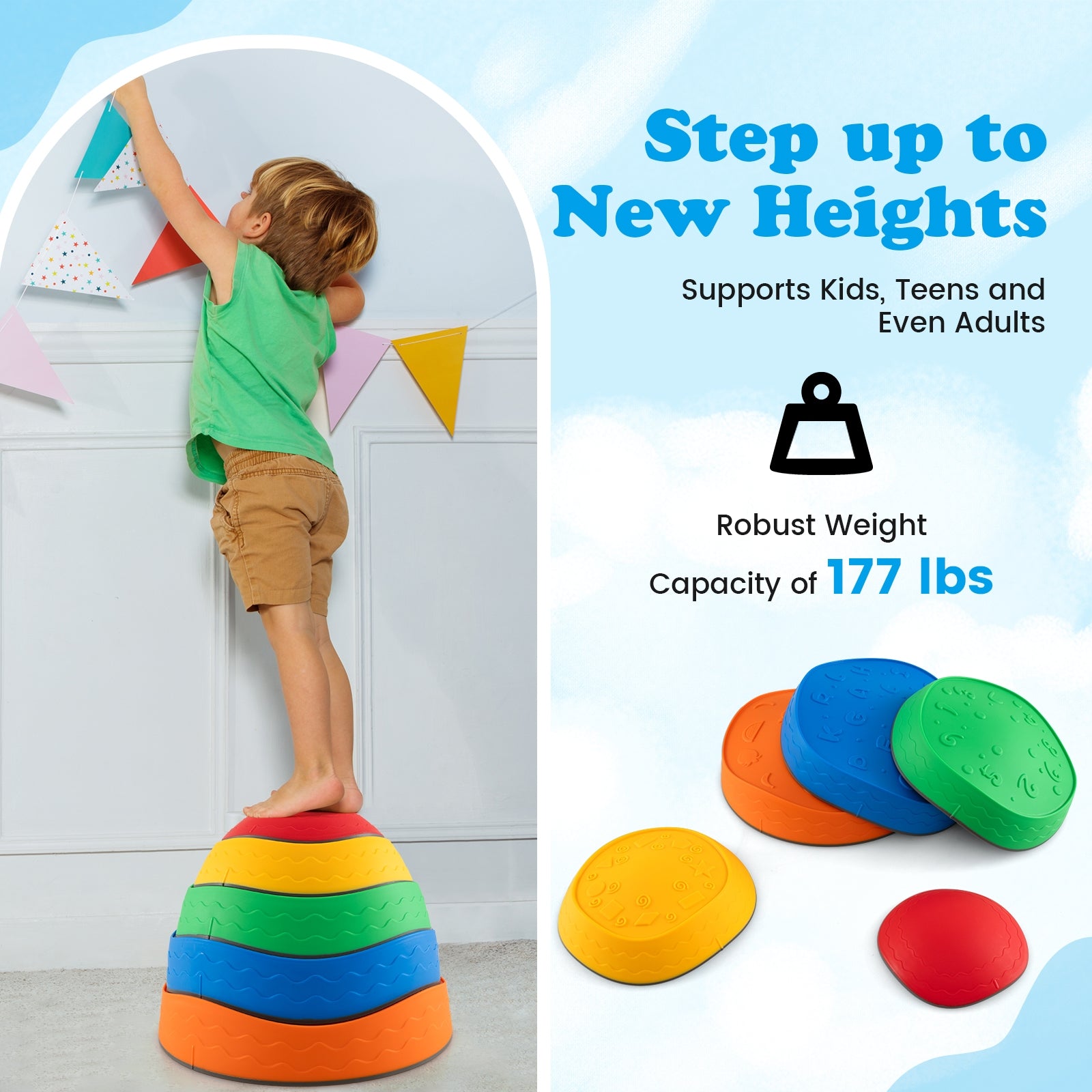 5 Pieces Kids Stepping Stones Stackable Round River Stone Indoor Outdoor, Multicolor Toy Sports at Gallery Canada