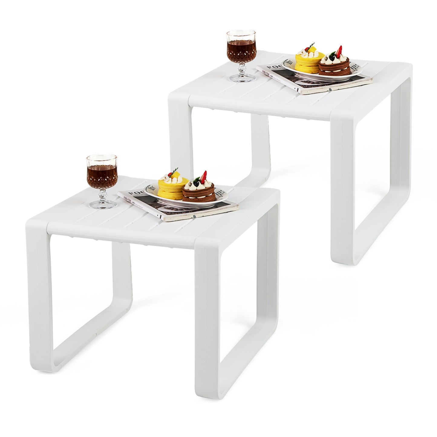 Weather Resistant Adirondack Outdoor Side Table Set of 2, White Patio Coffee Tables at Gallery Canada