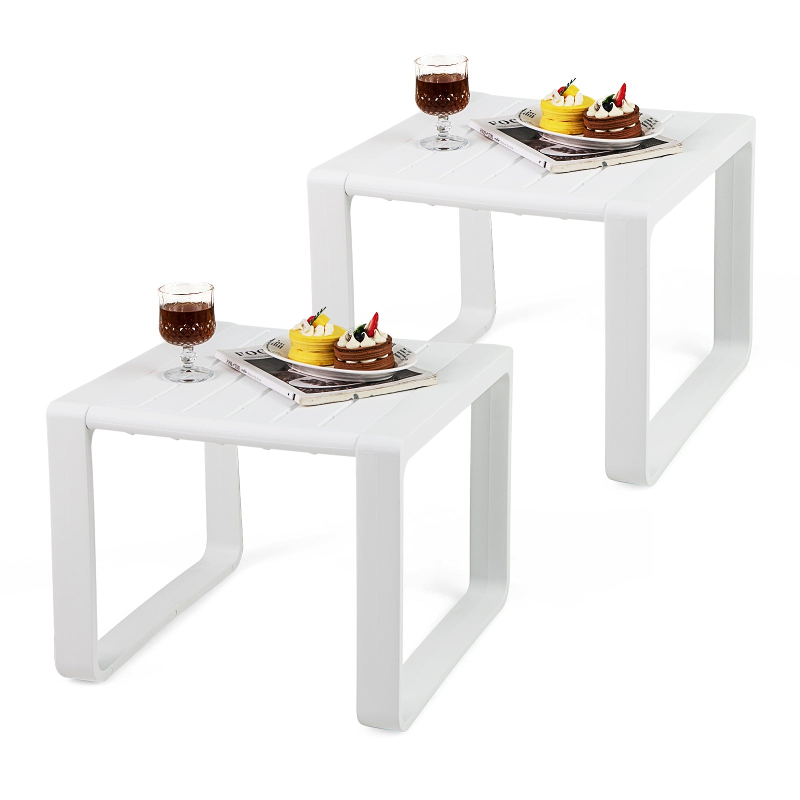 Weather Resistant Adirondack Outdoor Side Table Set of 2, White Patio Coffee Tables at Gallery Canada