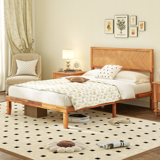 Twin/Full/Queen Size Bed Frame with Headboard and Storage Space-Full Size, Natural Simple Bed Frame Natural - Full Size at Gallery Canada