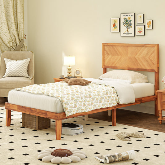 Twin/Full/Queen Size Bed Frame with Headboard and Storage Space-Twin Size, Natural Simple Bed Frame Natural - Twin at Gallery Canada