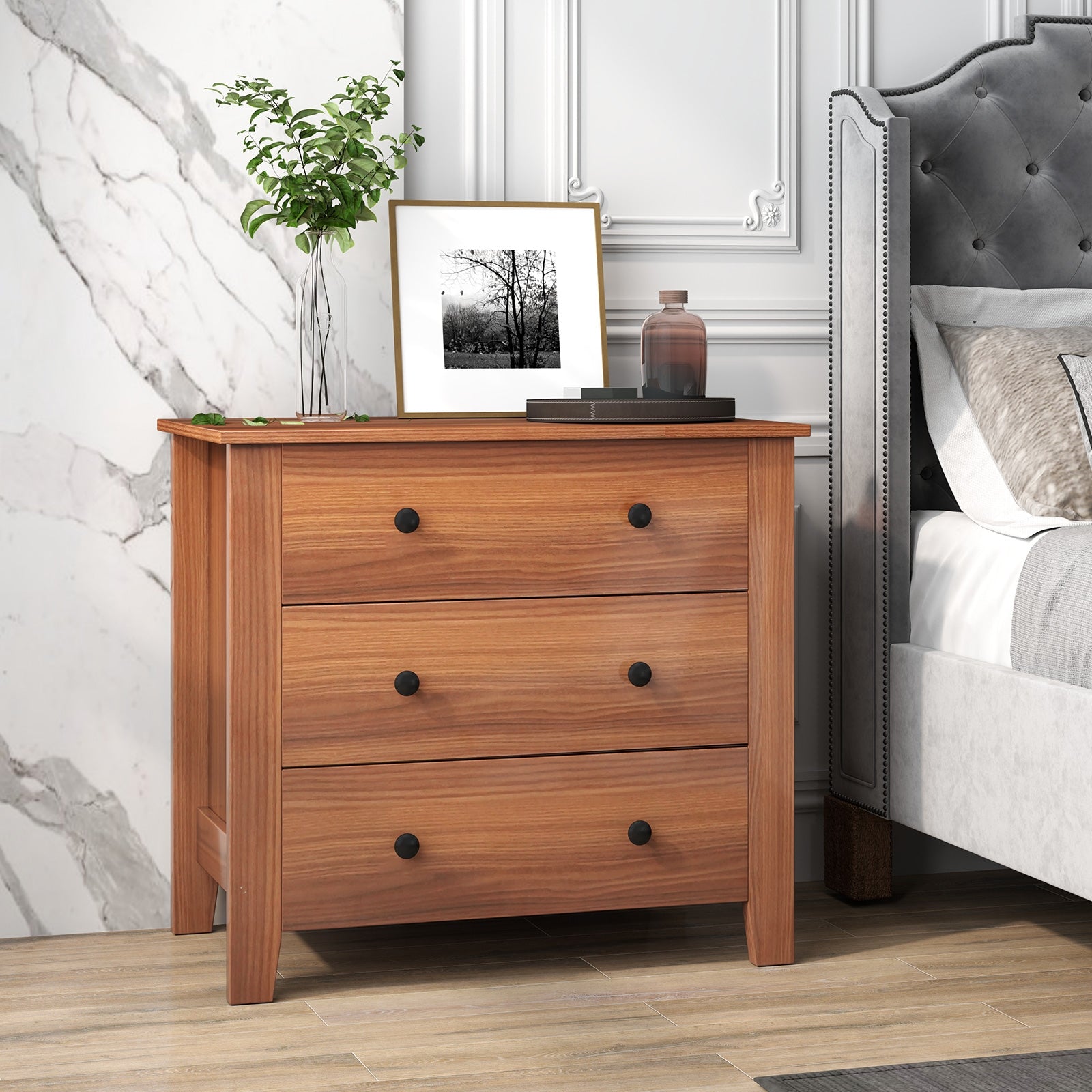 3 Drawer Dresser Chest of Drawers Bedside Table, Walnut Cabinets & Chests at Gallery Canada