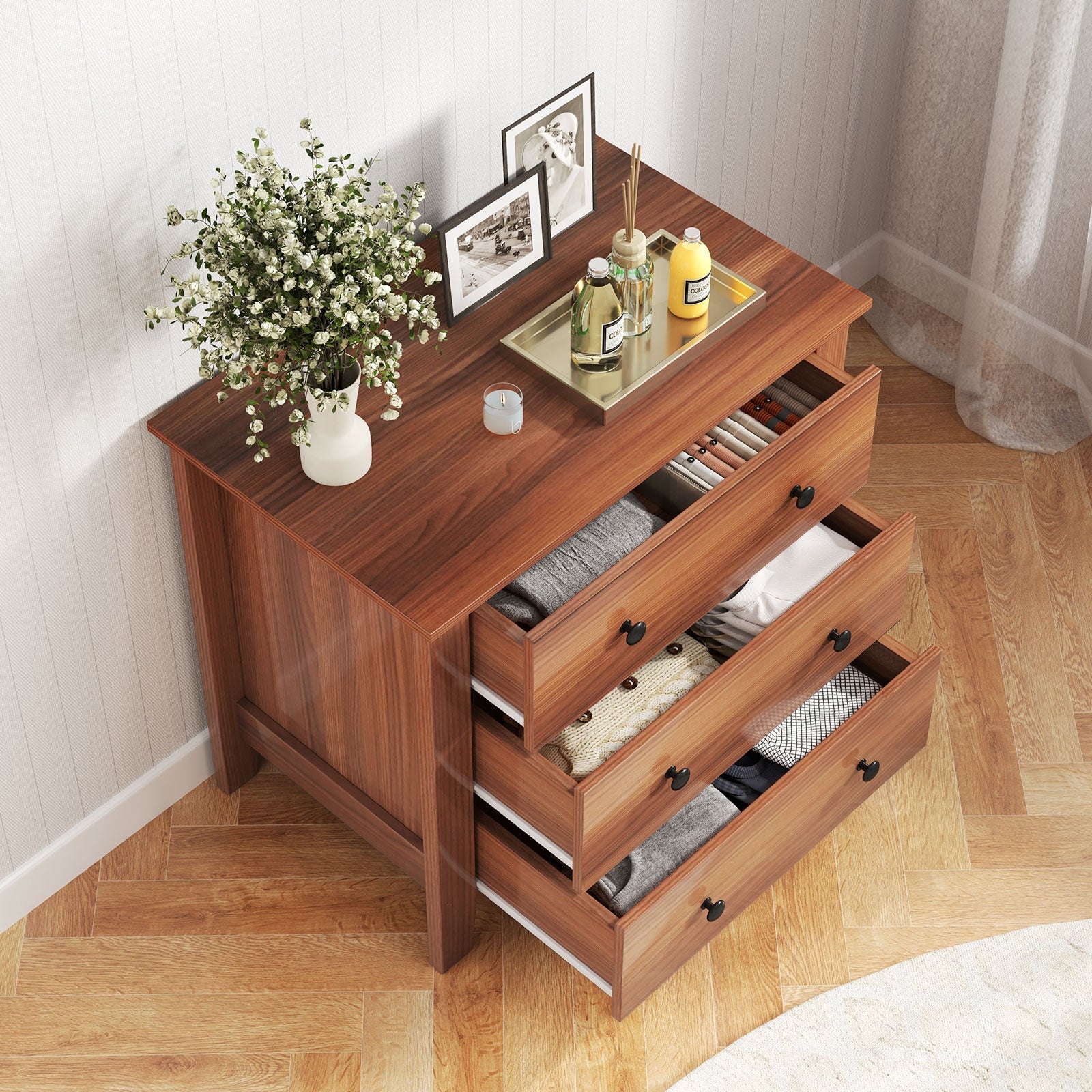 3 Drawer Dresser Chest of Drawers Bedside Table, Walnut Cabinets & Chests at Gallery Canada