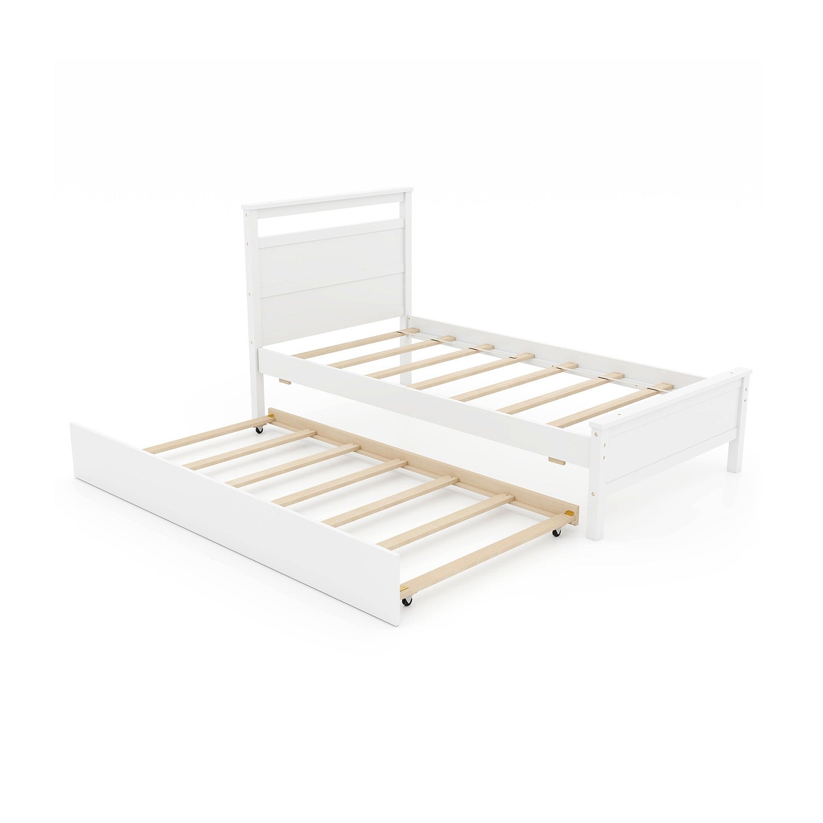 Twin Size Wooden Bed Frame with Trundle for Teens and Adults, White Trundle Bed Frame White  at Gallery Canada