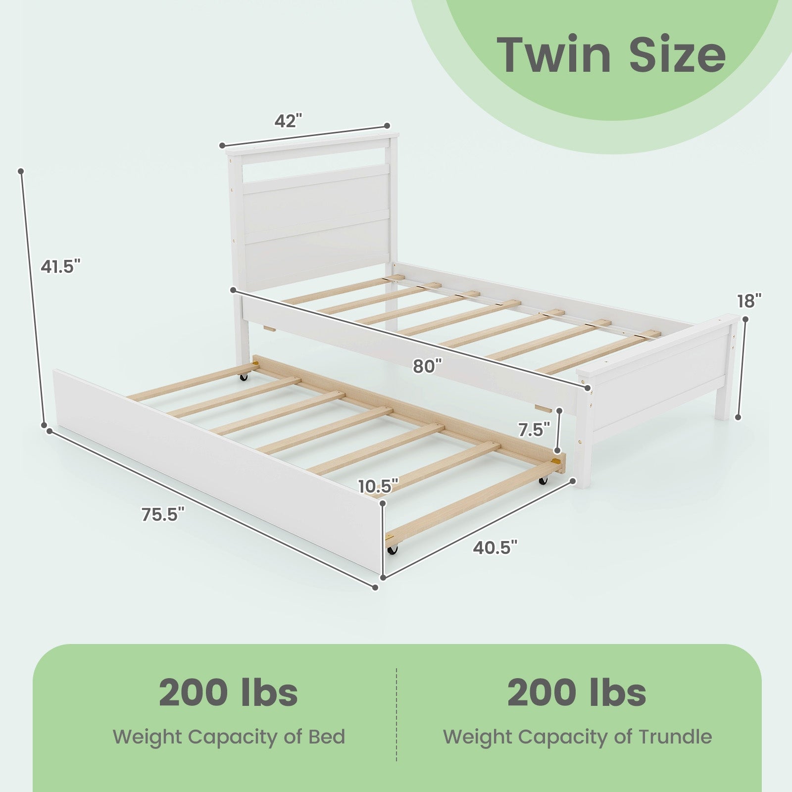 Twin Size Wooden Bed Frame with Trundle for Teens and Adults, White Trundle Bed Frame   at Gallery Canada