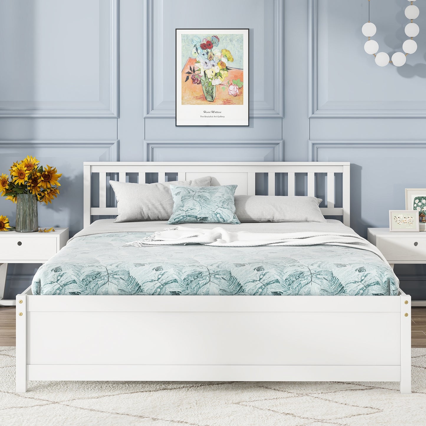 Wooden Platform Bed with Headboard and Wood Slat Support White-Queen Size, White Simple Bed Frame at Gallery Canada